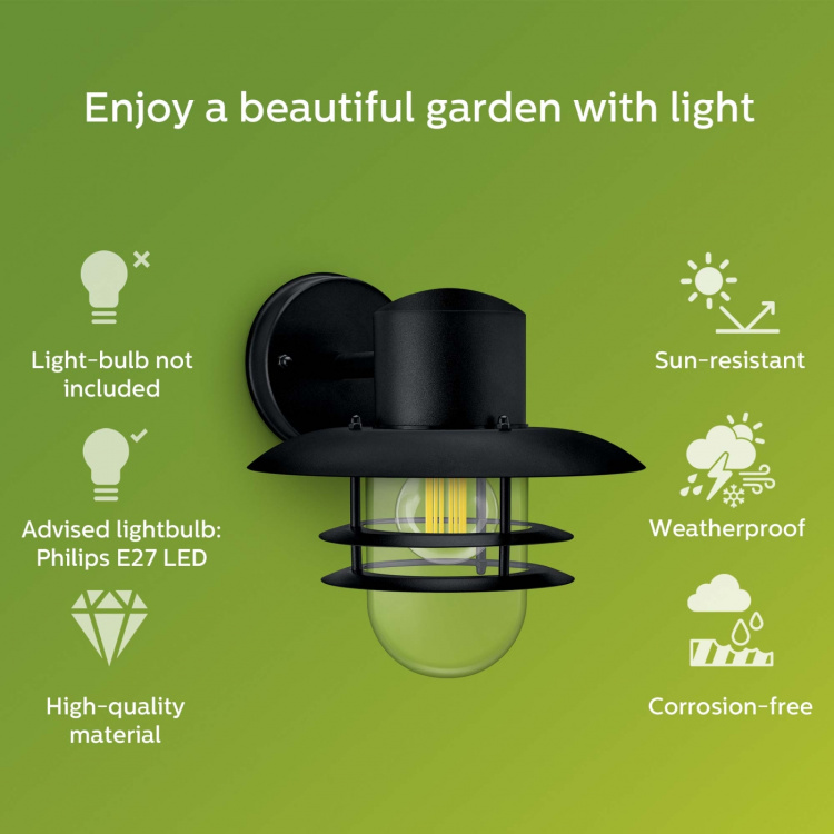 Philips Inyma Veggarmatur (E27-sokkel) IP44 Svart Philips Inyma Veggarmatur (E27-sokkel) IP44 Svart