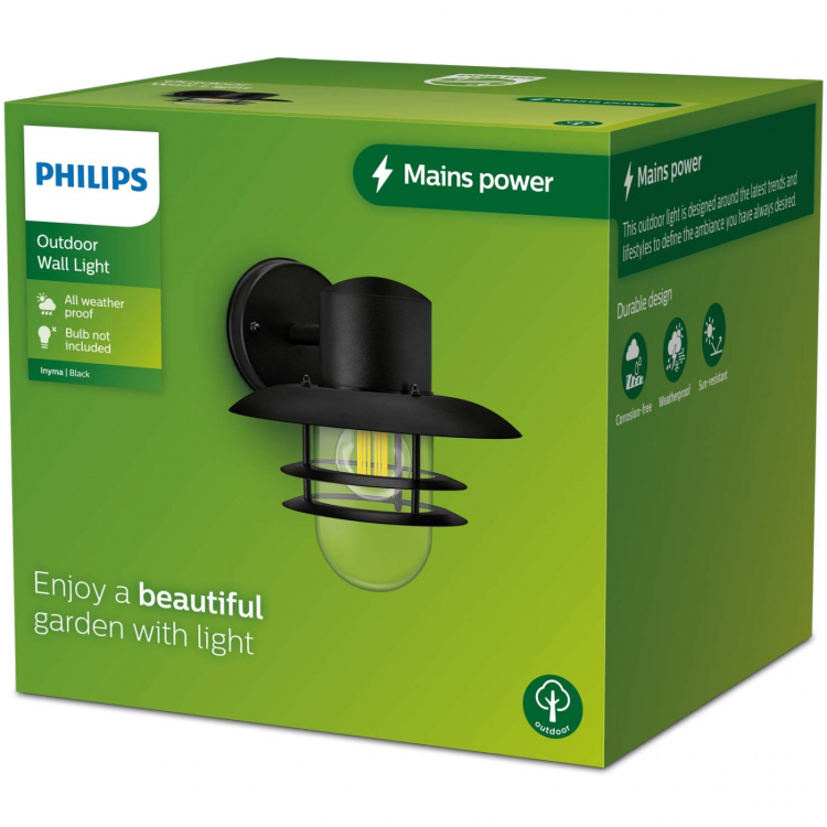 Philips Inyma Veggarmatur (E27-sokkel) IP44 Svart Philips Inyma Veggarmatur (E27-sokkel) IP44 Svart