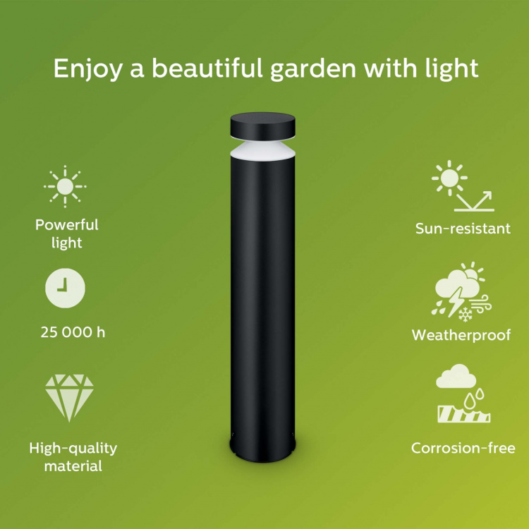 Philips Laven LED-pullerter Rustfritt stål Svart IP44 Warmite 6W 600lm