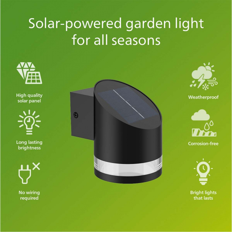 Philips Fyve Vegglampe vinklet solcellelampe med ultraeffektiv LED 200lm svart