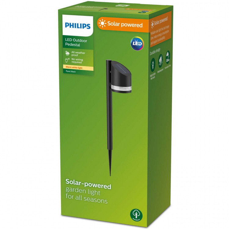Philips Fyve vinklet solcellelampe med ultraeffektiv LED 200lm svart