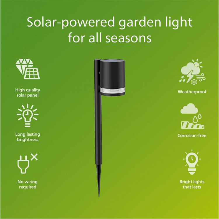 Philips Fyce Solar hagelampe - rett, ultraeffektiv LED 200lm svart Philips Fyce Solar hagelampe - rett, ultraeffektiv LED 200lm svart