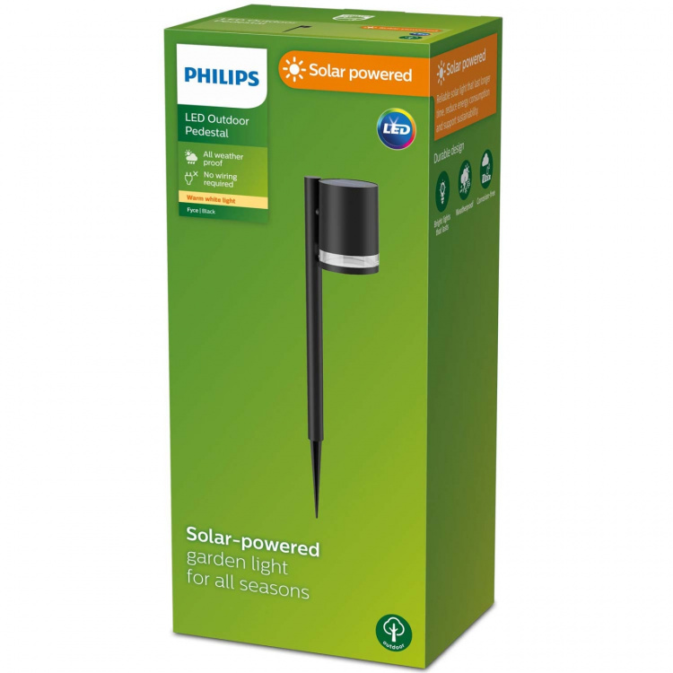 Philips Fyce Solar hagelampe - rett, ultraeffektiv LED 200lm svart Philips Fyce Solar hagelampe - rett, ultraeffektiv LED 200lm svart