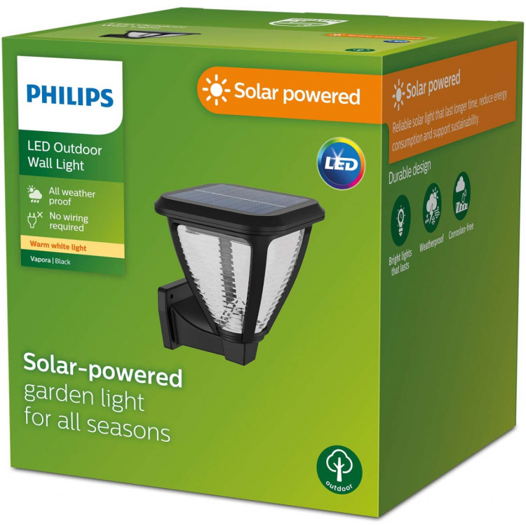 Philips Vapora solcelledrevet vegglampe LED 200lm svart