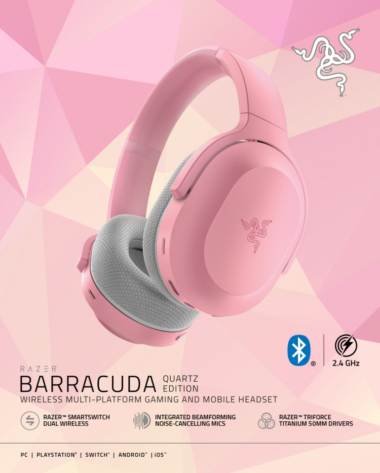 Razer Barracuda trådløse hodetelefoner, rosa
