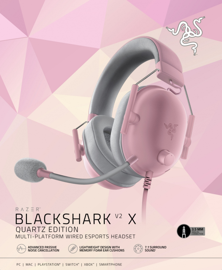 Razer Blackshark V2 X Gaming-hodetelefoner, rosa