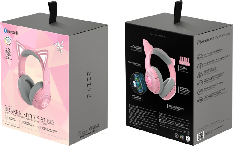 Razer Kraken Kitty V2 Bluetooth-hodesett for spilling, rosa