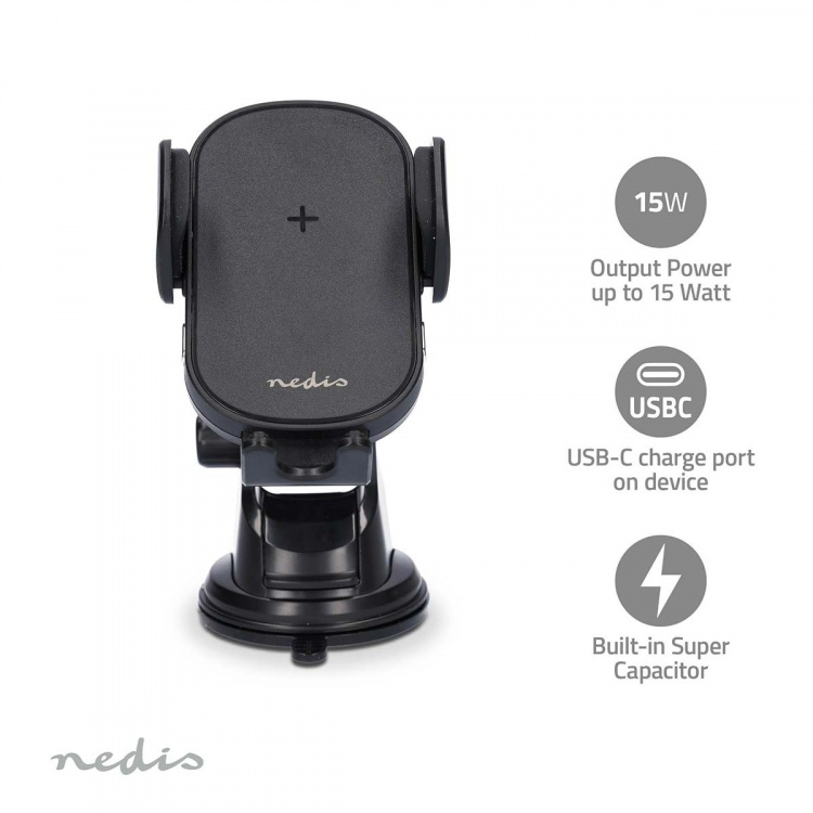 Nedis Wireless Car Charger | 7.5 / 10 / 15 W | 1.5 / 1.67 / 2 A | 1.00 m | FOD / Over aktuell / Overopphetningsbeskyttelse / Overspenning | USB Type-C™ | Inkludert kabel Nedis Wireless Car Charger | 7.5 / 10 / 15 W | 1.5 / 1.67 / 2 A | 1.00 m | FOD / Over aktuell / Overopphetningsbeskyttelse / Overspenning | USB Type-C™ | Inkludert kabel