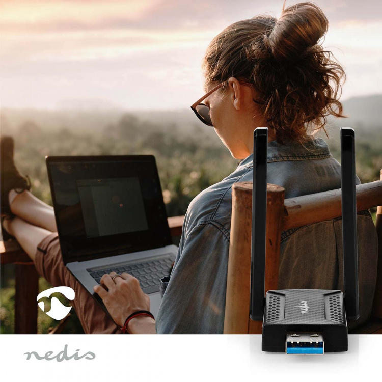 Nedis Network Dongle | Wi-Fi | AC1200 | 2.4/5 GHz (Dual Band) | USB3.0 | Wi-Fi hastighet totalt: 1200 Mbps | Windows 10 / Windows 11 / Windows 8