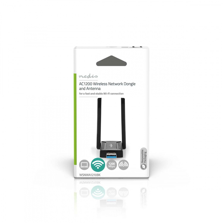 Nedis Network Dongle | Wi-Fi | AC1200 | 2.4/5 GHz (Dual Band) | USB3.0 | Wi-Fi hastighet totalt: 1200 Mbps | Windows 10 / Windows 11 / Windows 8