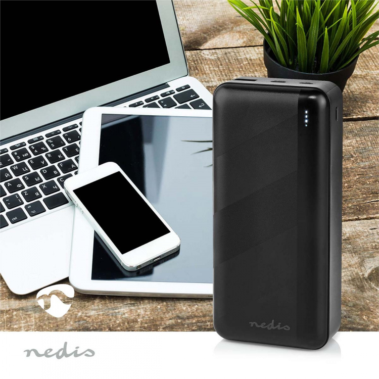 Nedis Power Bank | 32000 mAh | 2.4 / 3.0 / 3.25 A | Antall utganger: 2 | Utgangstilkobling: 1x USB-A / 1x USB-C™ | Inngangstilkobling: 1x Micro USB / 1x USB-C™ | PD3.0 45W / PD3.0 65W | Lithium-Polymer Nedis Power Bank | 32000 mAh | 2.4 / 3.0 / 3.25 A | Antall utganger: 2 | Utgangstilkobling: 1x USB-A / 1x USB-C™ | Inngangstilkobling: 1x Micro USB / 1x USB-C™ | PD3.0 45W / PD3.0 65W | Lithium-Polymer