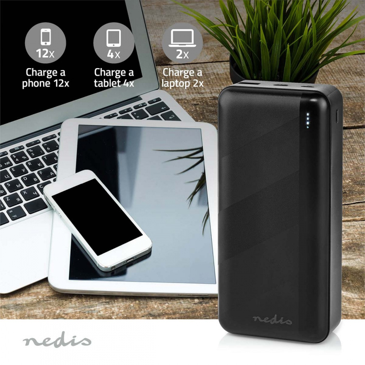 Nedis Power Bank | 32000 mAh | 2.4 / 3.0 / 3.25 A | Antall utganger: 2 | Utgangstilkobling: 1x USB-A / 1x USB-C™ | Inngangstilkobling: 1x Micro USB / 1x USB-C™ | PD3.0 45W / PD3.0 65W | Lithium-Polymer Nedis Power Bank | 32000 mAh | 2.4 / 3.0 / 3.25 A | Antall utganger: 2 | Utgangstilkobling: 1x USB-A / 1x USB-C™ | Inngangstilkobling: 1x Micro USB / 1x USB-C™ | PD3.0 45W / PD3.0 65W | Lithium-Polymer