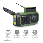 Nedis Nødradio | Bærbar design | DAB+ / FM | Batteri drevet / Hånd sveiv / Solar Powered / USB-Strøm | Vekkeklokke funksjon | Grøn / Sort