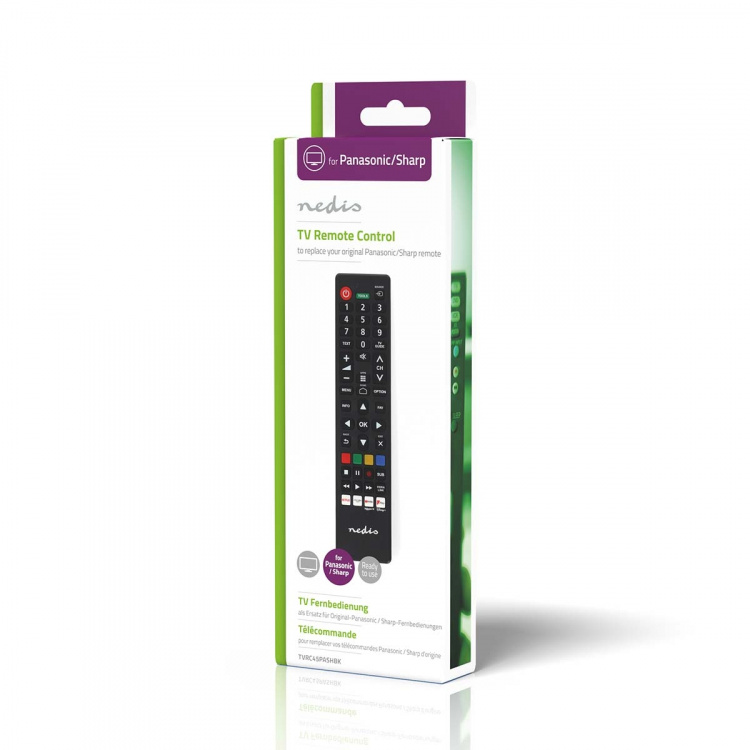 Nedis Utskifting Fjernkontroll | Egnet for: Panasonic / Sharp | Forprogrammert | 1 Enhet | Amazon Prime / Disney + Button / Netflix Knapp / Rakuten TV Button / Youtube Knapp | Infrarød | Sort