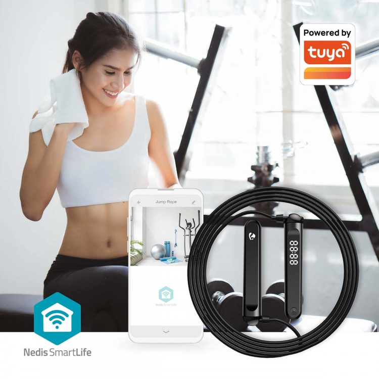Nedis SmartLife hoppetau | Bluetooth® | Dual Hall sensor | LED | PVC | 3.00 m | Snøreveske / Trådløse baller | Sort