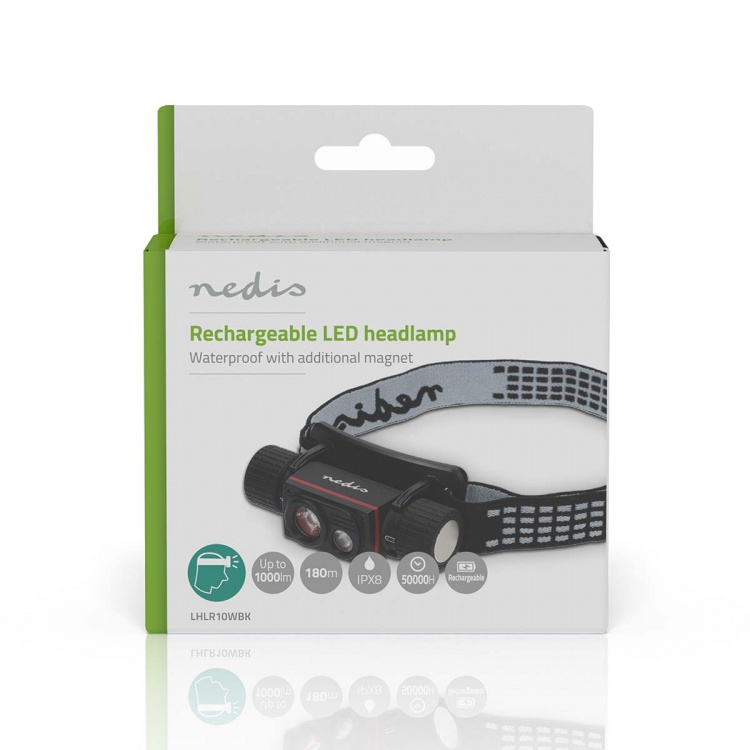 Nedis LED hovedlys | Batteri drevet / USB-Strøm | 3.7 V DC | batterier følger med | Oppladningsbar | Nominell lysfluks: 1000 lm | Lysrekkevidde: 180 m Nedis LED hovedlys | Batteri drevet / USB-Strøm | 3.7 V DC | batterier følger med | Oppladningsbar | Nominell lysfluks: 1000 lm | Lysrekkevidde: 180 m