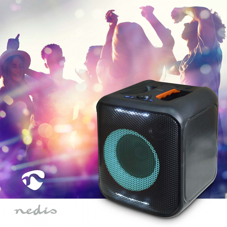 Nedis Bluetooth® Party Speaker | Maksimal batteritid: 5 timer | 150 W | Bære håndtak | Party lys | Linkable | Equalizer | Oransje / Sort Nedis Bluetooth® Party Speaker | Maksimal batteritid: 5 timer | 150 W | Bære håndtak | Party lys | Linkable | Equalizer | Oransje / Sort