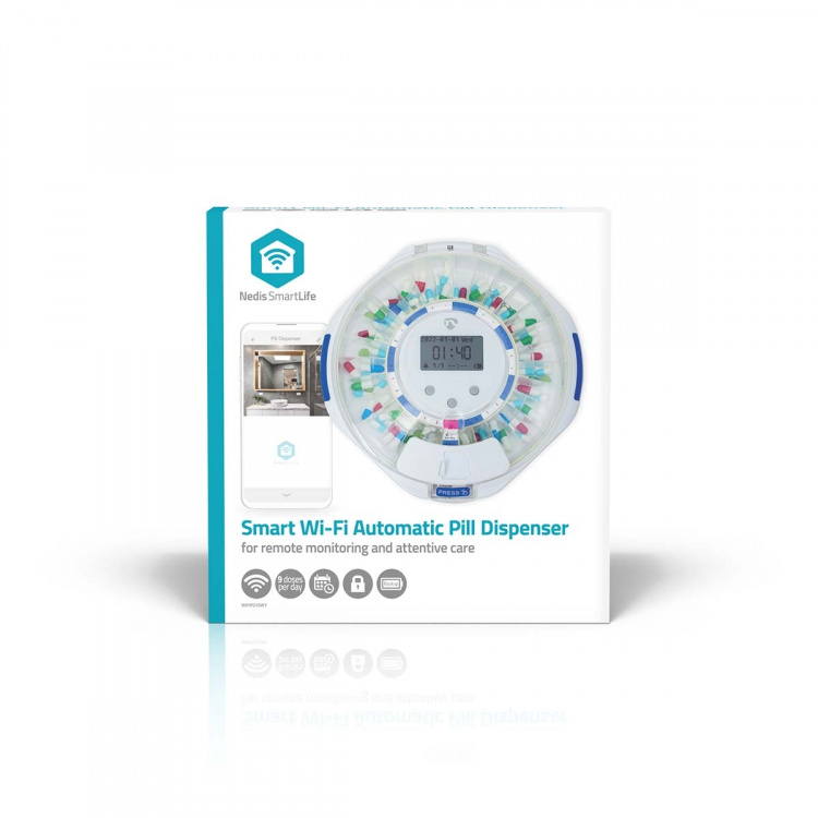 Nedis SmartLife Pilledispenser | Wi-Fi | 28 Rom | Antall alarmtider: 9 alarmtider per dag | Lys / Pip / Stemme | LCD-skjerm | Hvit Nedis SmartLife Pilledispenser | Wi-Fi | 28 Rom | Antall alarmtider: 9 alarmtider per dag | Lys / Pip / Stemme | LCD-skjerm | Hvit