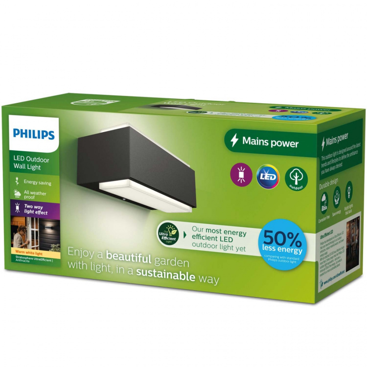 Philips Stratosphere Vegglampe Ultra Efficient LED 3,8W 800lm Antracitt Philips Stratosphere Vegglampe Ultra Efficient LED 3,8W 800lm Antracitt