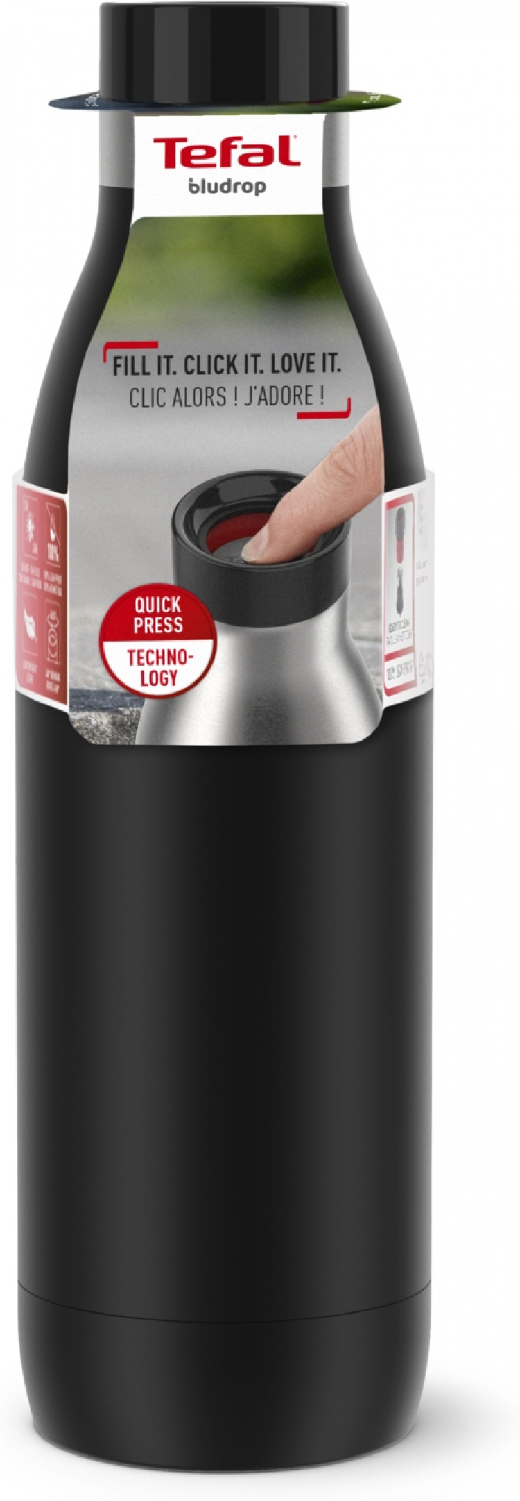 Tefal Bludrop Basic drikkeflaske, 0,7 L, svart