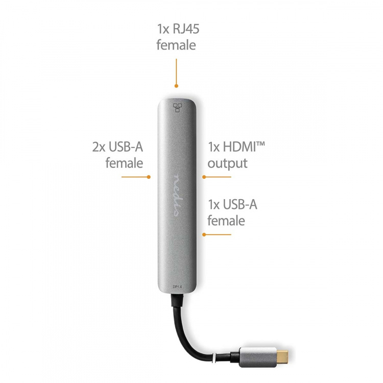 Nedis USB Multi-Port Adapter | 5-i-1 | USB 3.2 Gen 1 | USB-C™ Hann | HDMI™ Output / RJ45 Hun / 3x USB-A Hunn | 5 Gbps | 0.20 m | Rund | Gull belagt | PVC | Antrasitt | Boks Nedis USB Multi-Port Adapter | 5-i-1 | USB 3.2 Gen 1 | USB-C™ Hann | HDMI™ Output / RJ45 Hun / 3x USB-A Hunn | 5 Gbps | 0.20 m | Rund | Gull belagt | PVC | Antrasitt | Boks