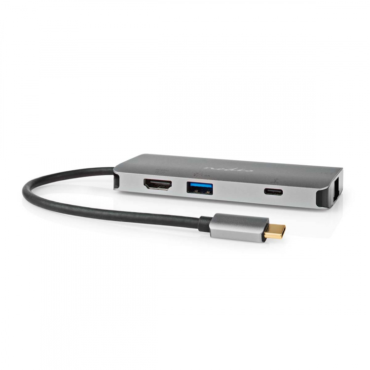 Nedis USB Multi-Port Adapter | 7-i-1 | USB 3.2 Gen 1 | USB-C™ Hann | HDMI™ Output / Micro SD / RJ45 Hun / SD / USB-C™ Hunn / 3x USB-A Hunn | 5 Gbps | 0.20 m | Rund | Gull belagt | PVC | Antrasitt | Boks