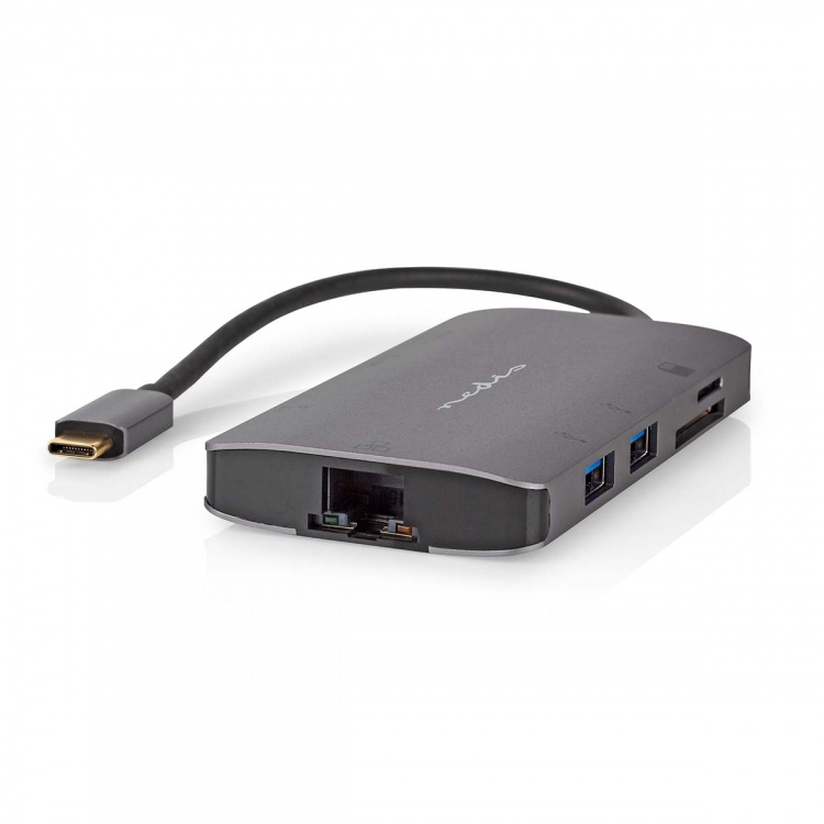 Nedis USB Multi-Port Adapter | 7-i-1 | USB 3.2 Gen 1 | USB-C™ Hann | HDMI™ Output / Micro SD / RJ45 Hun / SD / USB-C™ Hunn / 3x USB-A Hunn | 5 Gbps | 0.20 m | Rund | Gull belagt | PVC | Antrasitt | Boks