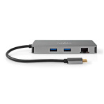 Nedis USB Multi-Port Adapter | 7-i-1 | USB 3.2 Gen 1 | USB-C™ Hann | Micro SD / RJ45 Hun / SD / USB-C™ Hunn / 2x HDMI™ / 2x USB-A Hunn | 5 Gbps | 0.20 m | Rund | Gull belagt | PVC | Antrasitt | Boks