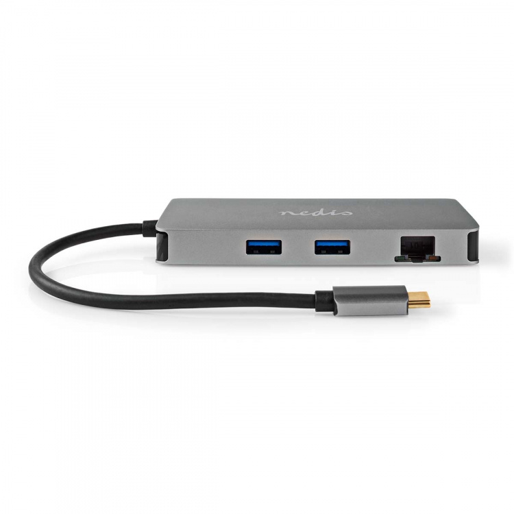 Nedis USB Multi-Port Adapter | 7-i-1 | USB 3.2 Gen 1 | USB-C™ Hann | Micro SD / RJ45 Hun / SD / USB-C™ Hunn / 2x HDMI™ / 2x USB-A Hunn | 5 Gbps | 0.20 m | Rund | Gull belagt | PVC | Antrasitt | Boks