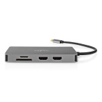 Nedis USB Multi-Port Adapter | 7-i-1 | USB 3.2 Gen 1 | USB-C™ Hann | Micro SD / RJ45 Hun / SD / USB-C™ Hunn / 2x HDMI™ / 2x USB-A Hunn | 5 Gbps | 0.20 m | Rund | Gull belagt | PVC | Antrasitt | Boks
