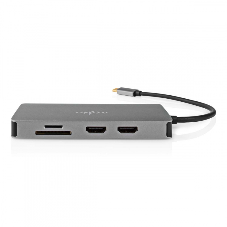 Nedis USB Multi-Port Adapter | 7-i-1 | USB 3.2 Gen 1 | USB-C™ Hann | Micro SD / RJ45 Hun / SD / USB-C™ Hunn / 2x HDMI™ / 2x USB-A Hunn | 5 Gbps | 0.20 m | Rund | Gull belagt | PVC | Antrasitt | Boks