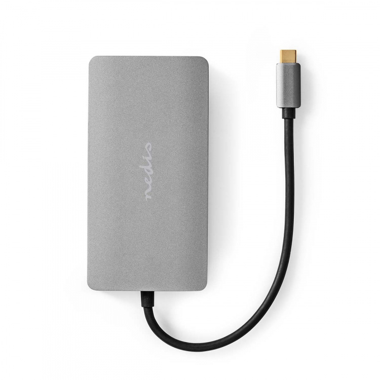 Nedis USB Multi-Port Adapter | 7-i-1 | USB 3.2 Gen 1 | USB-C™ Hann | Micro SD / RJ45 Hun / SD / USB-C™ Hunn / 2x HDMI™ / 2x USB-A Hunn | 5 Gbps | 0.20 m | Rund | Gull belagt | PVC | Antrasitt | Boks