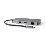 Nedis USB Multi-Port Adapter | 7-i-1 | USB 3.2 Gen 1 | USB-C™ Hann | Micro SD / RJ45 Hun / SD / USB-C™ Hunn / 2x HDMI™ / 2x USB-A Hunn | 5 Gbps | 0.20 m | Rund | Gull belagt | PVC | Antrasitt | Boks