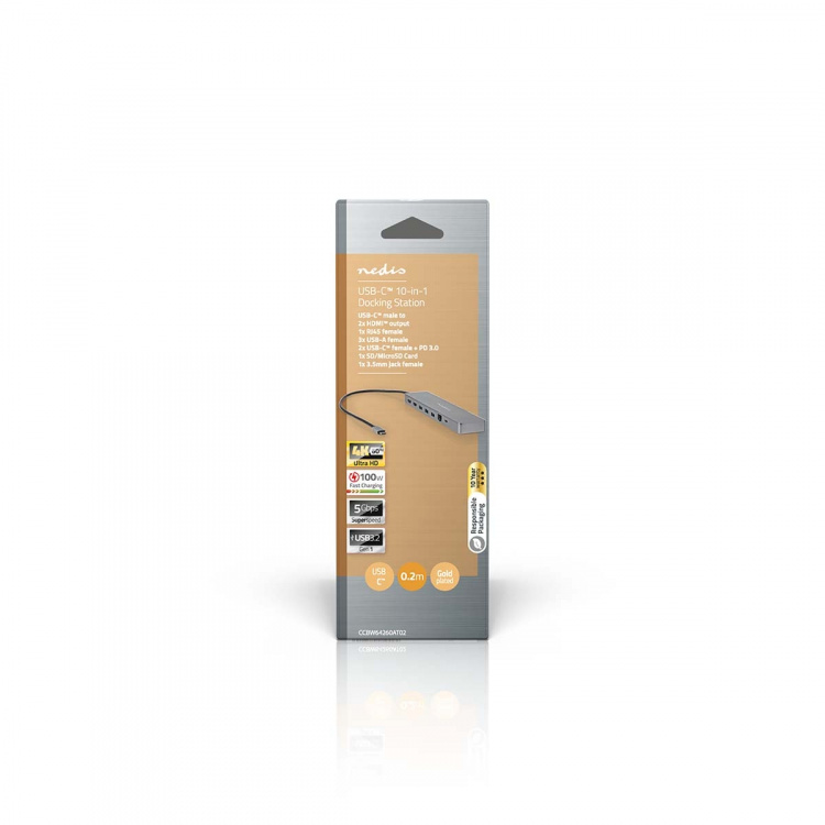 Nedis USB Multi-Port Adapter | 10-i-1 | USB 3.2 Gen 1 | USB-C™ Hann | Micro SD / RJ45 Hun / SD / 2x HDMI™ / 2x USB-C™ / 3x USB-A Hunn | 0.40 m | Rund | Gull belagt | TPE | Antrasitt | Boks Nedis USB Multi-Port Adapter | 10-i-1 | USB 3.2 Gen 1 | USB-C™ Hann | Micro SD / RJ45 Hun / SD / 2x HDMI™ / 2x USB-C™ / 3x USB-A Hunn | 0.40 m | Rund | Gull belagt | TPE | Antrasitt | Boks