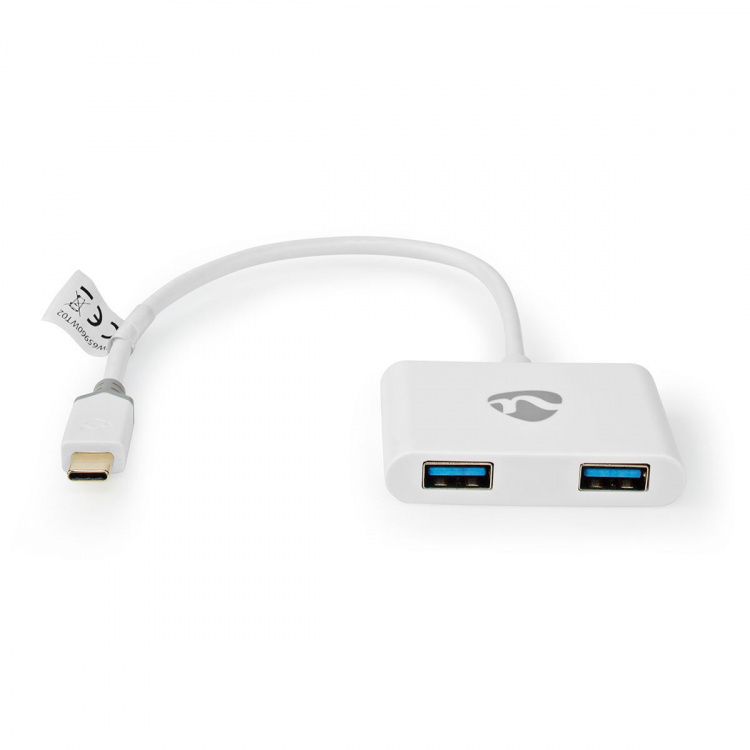 Nedis USB Multi-Port Adapter | 2-i-1 | USB 3.1 Gen1 | USB-C™ Hann | 2x USB-A | 1000 Mbps | 0.20 m | Rund | Gull belagt | PVC | Hvit | Vindus boks