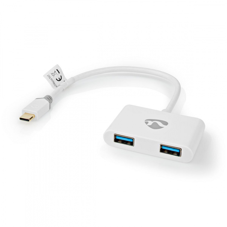 Nedis USB Multi-Port Adapter | 2-i-1 | USB 3.1 Gen1 | USB-C™ Hann | 2x USB-A | 1000 Mbps | 0.20 m | Rund | Gull belagt | PVC | Hvit | Vindus boks