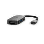 Nedis USB Multi-Port Adapter | 3-i-1 | USB 3.2 Gen 1 | USB-C™ Hann | HDMI™ Output / USB-A Hun / USB-C™ Hunn | 5 Gbps | 0.10 m | Rund | Nikkel belagt | PVC | Grå | Boks