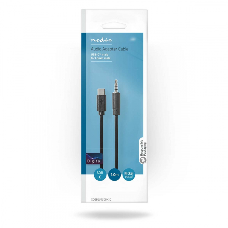 Nedis USB-C™ Adapter | USB 2.0 | USB-C™ Hann | 3.5 mm Han | 1.00 m | Rund | Nikkel belagt | PVC | Sort | Boks