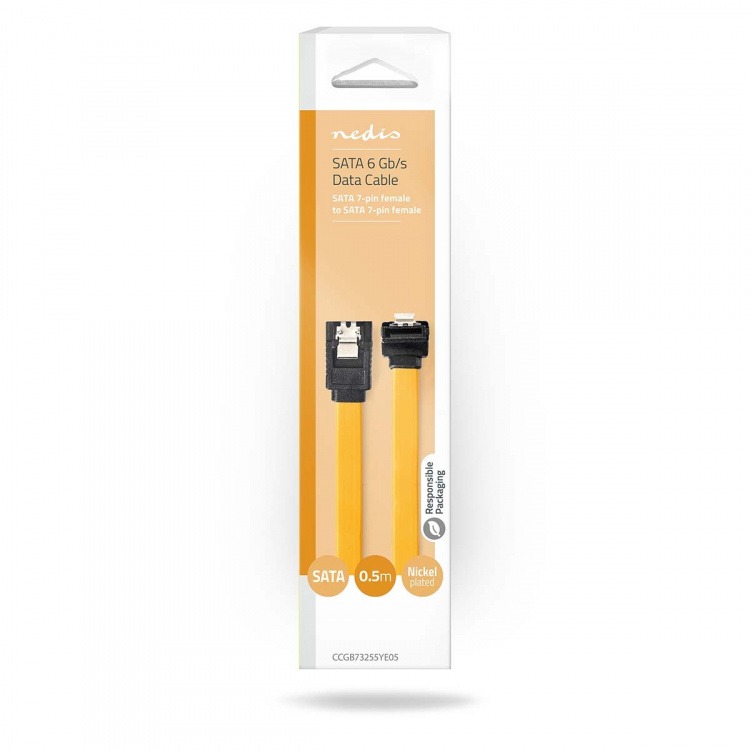 Nedis SATA kabel | 6 Gbps | SATA 7-Pin Hun | SATA 7-Pin Hun | Nikkel belagt | 0.50 m | Flatt | PVC | Gul | Boks