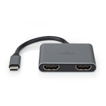 Nedis USB Multi-Port Adapter | 2-i-1 | USB 3.2 Gen 1 | USB-C™ Hann | 2x HDMI™ | 0.10 m | Rund | Nikkel belagt | PVC | Sort | Konvolutt