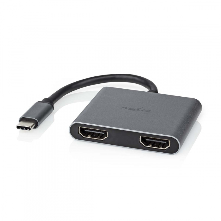 Nedis USB Multi-Port Adapter | 2-i-1 | USB 3.2 Gen 1 | USB-C™ Hann | 2x HDMI™ | 0.10 m | Rund | Nikkel belagt | PVC | Sort | Konvolutt
