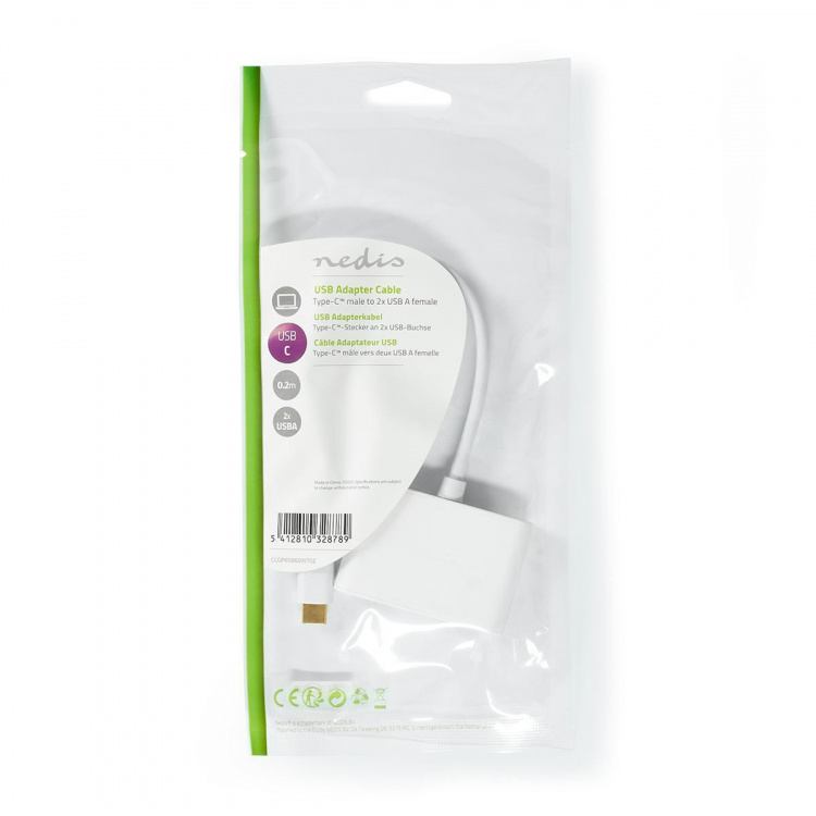 Nedis USB Multi-Port Adapter | 2-i-1 | USB 3.2 Gen 1 | USB-C™ Hann | 2x USB-A | 5 Gbps | 0.20 m | Rund | Nikkel belagt | PVC | Hvit | Plastpose Nedis USB Multi-Port Adapter | 2-i-1 | USB 3.2 Gen 1 | USB-C™ Hann | 2x USB-A | 5 Gbps | 0.20 m | Rund | Nikkel belagt | PVC | Hvit | Plastpose