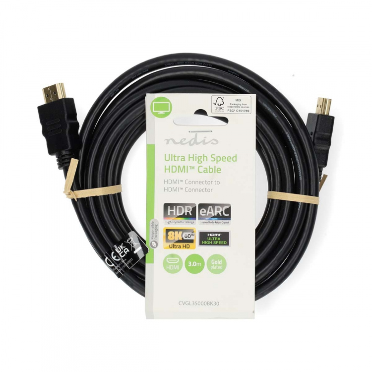 Nedis Ultra High Speed HDMI ™ Cable | HDMI ™ -kontakt | HDMI ™ -kontakt | 8K@60Hz | 48 Gbps | 3.00 m | Rund | 6.7 mm | Sort | Label Nedis Ultra High Speed HDMI ™ Cable | HDMI ™ -kontakt | HDMI ™ -kontakt | 8K@60Hz | 48 Gbps | 3.00 m | Rund | 6.7 mm | Sort | Label