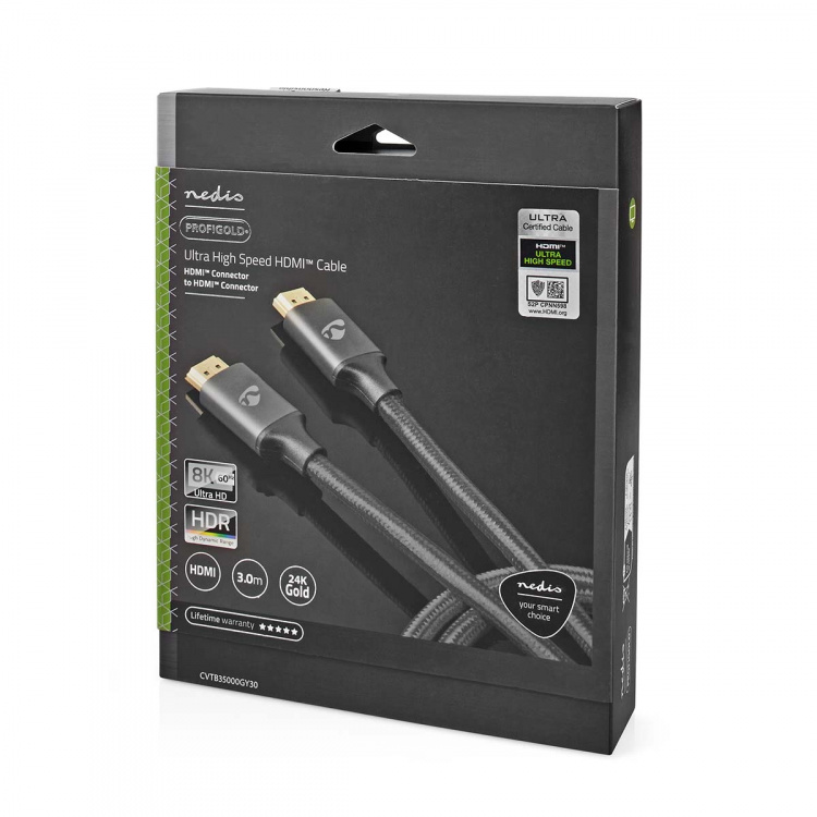 Nedis Ultra High Speed ​​HDMI ™ Cable | HDMI ™ -kontakt | HDMI ™ -kontakt | 8K@60Hz | 48 Gbps | 3.00 m | Rund | 6.7 mm | Gun Metal Grå | Deksel Vindusboks