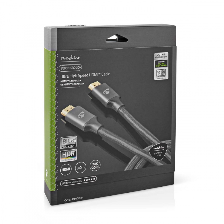 Nedis Ultra High Speed ​​HDMI ™ Cable | HDMI ™ -kontakt | HDMI ™ -kontakt | 8K@60Hz | 48 Gbps | 3.00 m | Rund | 6.7 mm | Gun Metal Grå | Deksel Vindusboks