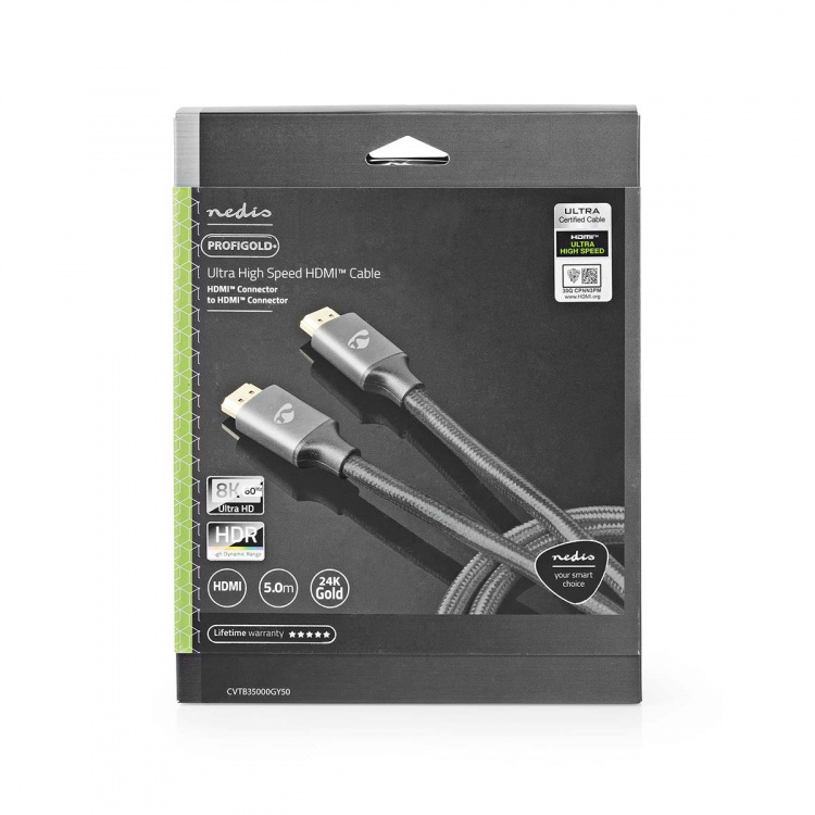 Nedis Ultra High Speed ​​HDMI ™ Cable | HDMI ™ -kontakt | HDMI ™ -kontakt | 8K@60Hz | 48 Gbps | 5.00 m | Rund | 6.7 mm | Gun Metal Grå | Deksel Vindusboks