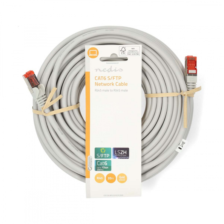 Nedis CAT6 Nettverkskabel | RJ45 Han | RJ45 Han | S/FTP | 20.0 m | Rund | LSZH | Grå | Label