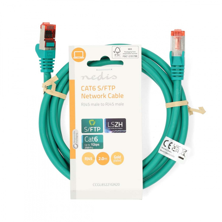 Nedis CAT6 Nettverkskabel | RJ45 Han | RJ45 Han | S/FTP | 2.00 m | Rund | LSZH | Grøn | Label