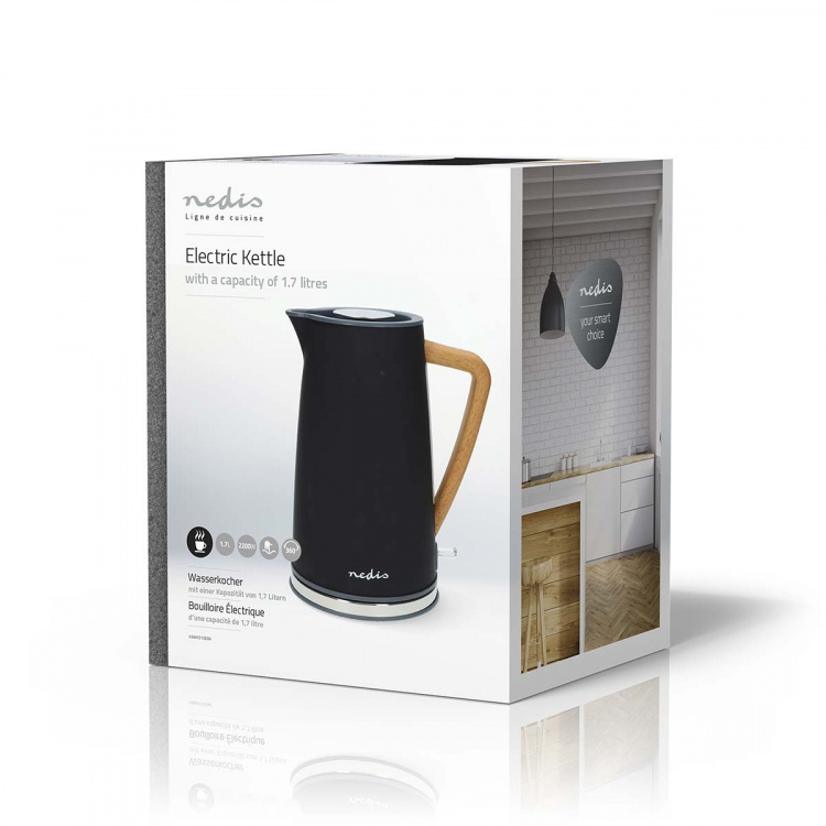 Nedis Vannkoker | 1.7 l | Soft-Touch | Sort | Roterbar 360 grader | Skjult varmeelement | Strix® kontroll | Koketørr beskyttelse Nedis Vannkoker | 1.7 l | Soft-Touch | Sort | Roterbar 360 grader | Skjult varmeelement | Strix® kontroll | Koketørr beskyttelse