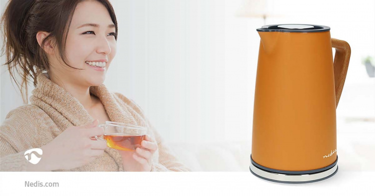 Nedis Vannkoker | 1.7 l | Soft-Touch | Oransje | Roterbar 360 grader | Skjult varmeelement | Strix® kontroll | Koketørr beskyttelse